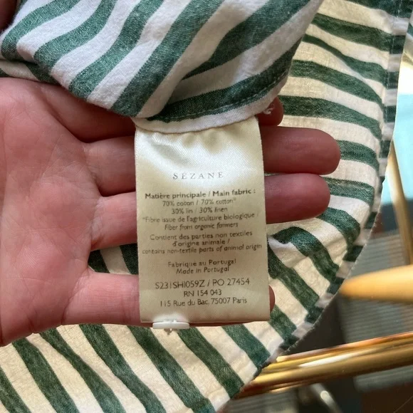 SEZANE TOMBOY SHIRT GREEN STRIPE SZ 34 - Picture 9 of 10